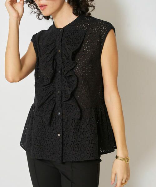 ＊＊URBAN RESEARCH ROSSO / アーバンリサーチ ロッソ シャツ・ブラウス | Mewl　アイレットレースブラウス（BLACK）