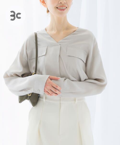 ＊＊URBAN RESEARCH ROSSO / アーバンリサーチ ロッソ シャツ・ブラウス | キュプラツイルVネックブラウス（L.BEIGE）