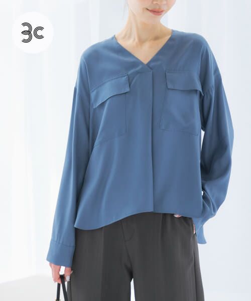 ＊＊URBAN RESEARCH ROSSO / アーバンリサーチ ロッソ シャツ・ブラウス | キュプラツイルVネックブラウス（BLUE）