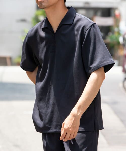 ＊＊URBAN RESEARCH ROSSO / アーバンリサーチ ロッソ シャツ・ブラウス | 『WEB限定』『セットアップ対応』パナマ風スキッパーシャツ（NAVY）