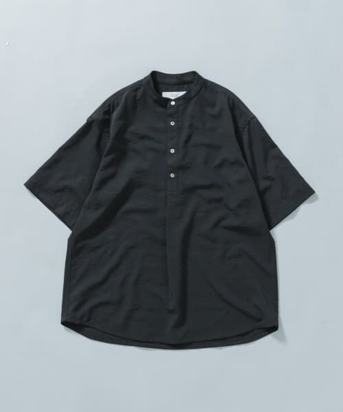 ＊＊URBAN RESEARCH ROSSO / アーバンリサーチ ロッソ シャツ・ブラウス | 『WEB限定』『セットアップ対応/XLサイズあり』リネンライクバンドカラープルオーバー（BLACK）