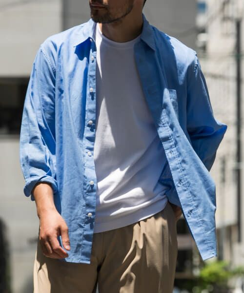 ＊＊URBAN RESEARCH ROSSO / アーバンリサーチ ロッソ シャツ・ブラウス | 『XLサイズあり』リラックスコットンリネン7分袖シャツ（BLUE）