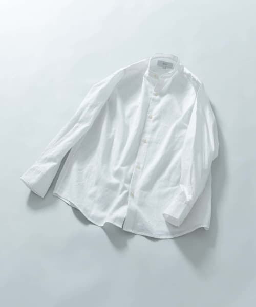 ＊＊URBAN RESEARCH ROSSO / アーバンリサーチ ロッソ シャツ・ブラウス | 『WEB限定』『XLサイズあり』リラックスコットンリネンバンドカラー長袖シャツ（WHITE）