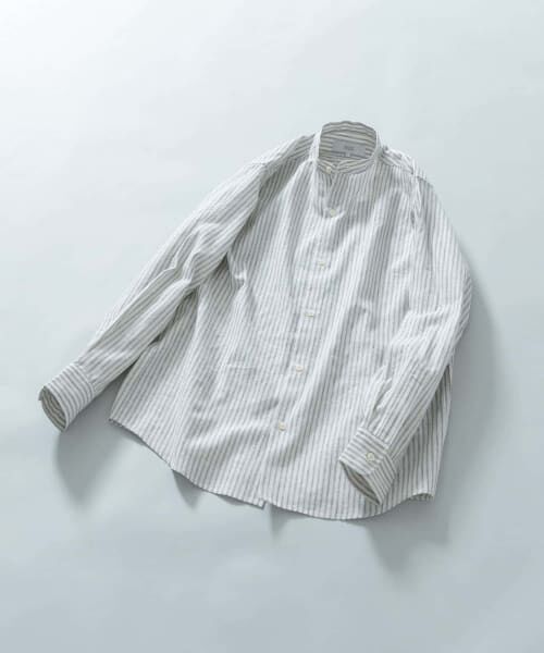 ＊＊URBAN RESEARCH ROSSO / アーバンリサーチ ロッソ シャツ・ブラウス | 『WEB限定』『XLサイズあり』リラックスコットンリネンバンドカラー長袖シャツ（BEG STRIPE）