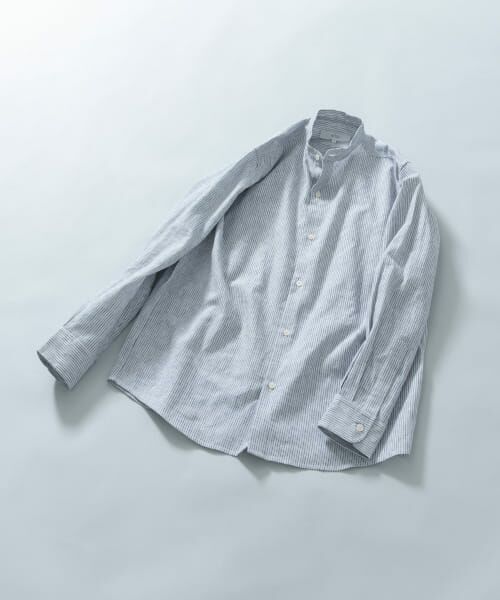 ＊＊URBAN RESEARCH ROSSO / アーバンリサーチ ロッソ シャツ・ブラウス | 『WEB限定』『XLサイズあり』リラックスコットンリネンバンドカラー長袖シャツ（BLU STRIPE）