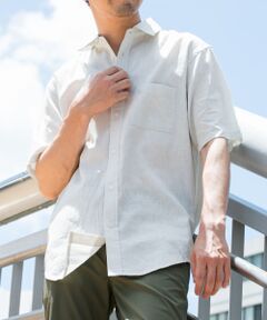 『XLサイズあり』リラックスコットンリネンレギュラーカラー半袖シャツ