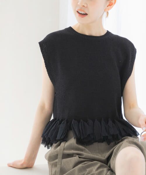 ＊＊URBAN RESEARCH ROSSO / アーバンリサーチ ロッソ ニット・セーター | フリンジデザインサマーニット（BLACK）