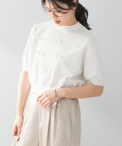 ＊＊URBAN RESEARCH ROSSO / アーバンリサーチ ロッソ ニット・セーター | F by ROSSO　リボンモチーフニット（OFF WHITE）