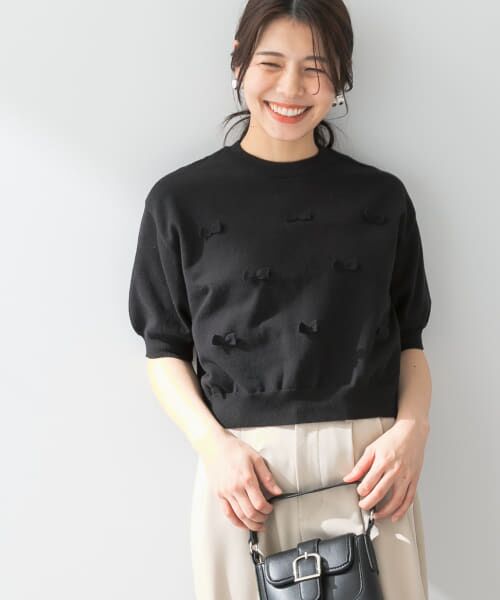 ＊＊URBAN RESEARCH ROSSO / アーバンリサーチ ロッソ ニット・セーター | F by ROSSO　リボンモチーフニット（BLACK）