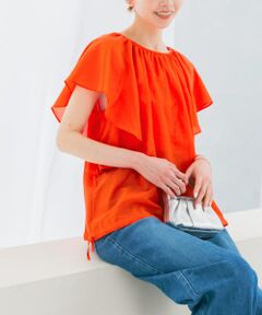 コットンシルクフレアスリーブブラウス