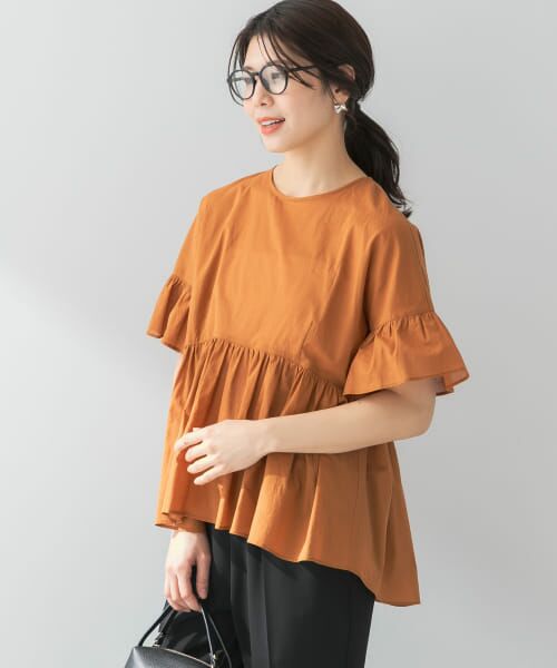 ＊＊URBAN RESEARCH ROSSO / アーバンリサーチ ロッソ シャツ・ブラウス | F by ROSSO　コットンボイル切替ギャザーブラウス（L/BROWN）