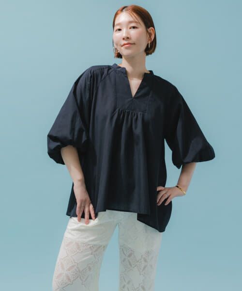 ＊＊URBAN RESEARCH ROSSO / アーバンリサーチ ロッソ シャツ・ブラウス | 「VERY6月号掲載」『UR TECH』F by ROSSO　イージーリネンボリュームブラウス（NAVY）