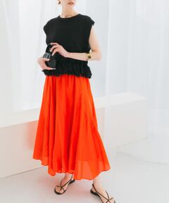 コットンシルクヘムデザインギャザースカート