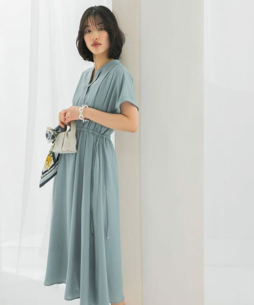 ＊＊URBAN RESEARCH ROSSO / アーバンリサーチ ロッソ ワンピース | ウォッシャブルセミシアーキーネックワンピース（BLUE）