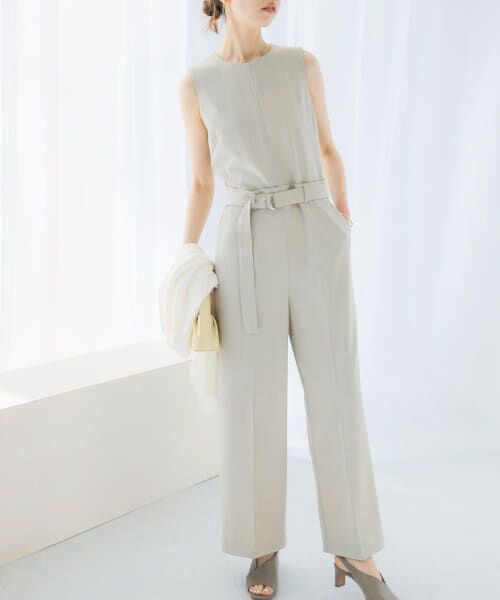 ＊＊URBAN RESEARCH ROSSO / アーバンリサーチ ロッソ サロペット・オールインワン | ベルト付サマーツイードオールインワン（L.BEIGE）