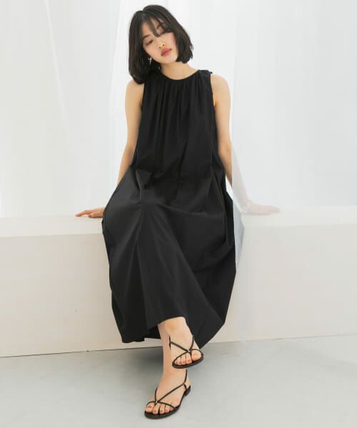 ＊＊URBAN RESEARCH ROSSO / アーバンリサーチ ロッソ ワンピース | le　RELAXED FIT SHIRRING DRESS（BLACK）