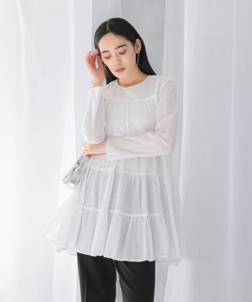 ＊＊URBAN RESEARCH ROSSO / アーバンリサーチ ロッソ チュニック | normment　COTTON VOIL TIERED TUNIC（WHITE）