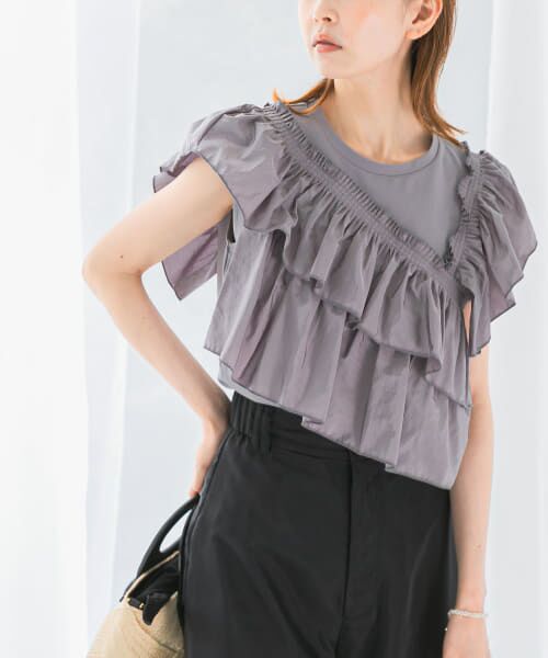 ＊＊URBAN RESEARCH ROSSO / アーバンリサーチ ロッソ Tシャツ | プリーツフリルデザインプルオーバー（GRAY）