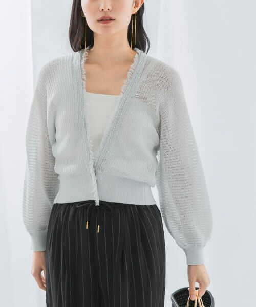 ＊＊URBAN RESEARCH ROSSO / アーバンリサーチ ロッソ カーディガン・ボレロ | 柄編みフリンジカーディガン（aqua）