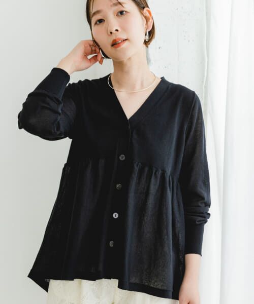 ＊＊URBAN RESEARCH ROSSO / アーバンリサーチ ロッソ カーディガン・ボレロ | F by ROSSO　UVCUTペプラムニットカーディガン（NAVY）