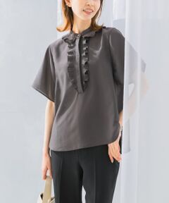 フリルデザイン5分袖シャツブラウス
