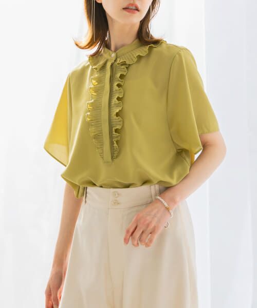 ＊＊URBAN RESEARCH ROSSO / アーバンリサーチ ロッソ シャツ・ブラウス | フリルデザイン5分袖シャツブラウス（YELLOW）