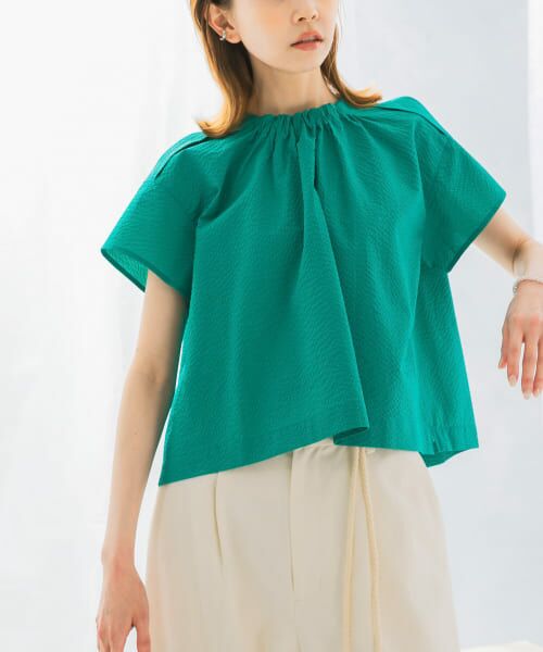 ＊＊URBAN RESEARCH ROSSO / アーバンリサーチ ロッソ シャツ・ブラウス | シアサッカーショートギャザーブラウス（GREEN）