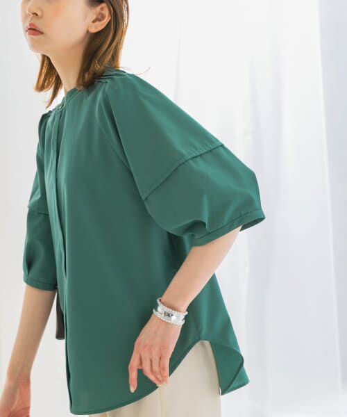 ＊＊URBAN RESEARCH ROSSO / アーバンリサーチ ロッソ シャツ・ブラウス | UVカットウォッシャブルリネン混シャツブラウス（GREEN）