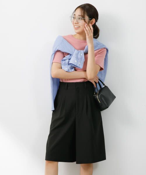 ＊＊URBAN RESEARCH ROSSO / アーバンリサーチ ロッソ ショート・ハーフ・半端丈パンツ | 『UR TECH DRYLUXE』F by ROSSO　タックハーフパンツ（BLACK）