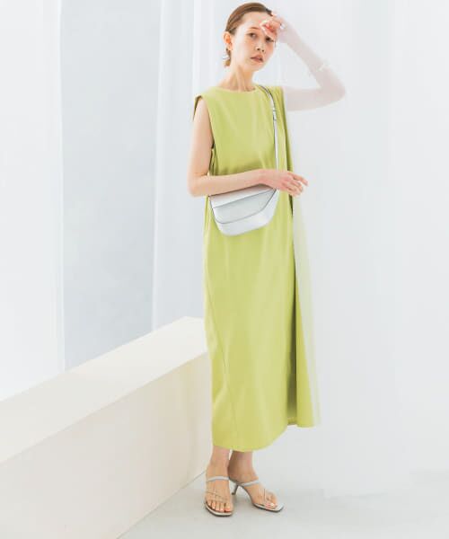 美品 アーバンリサーチ リネン混 ストレートロングワンピース イエロー M 麻 美品 アーバンリサーチ リネン混 ストレートロングワンピース