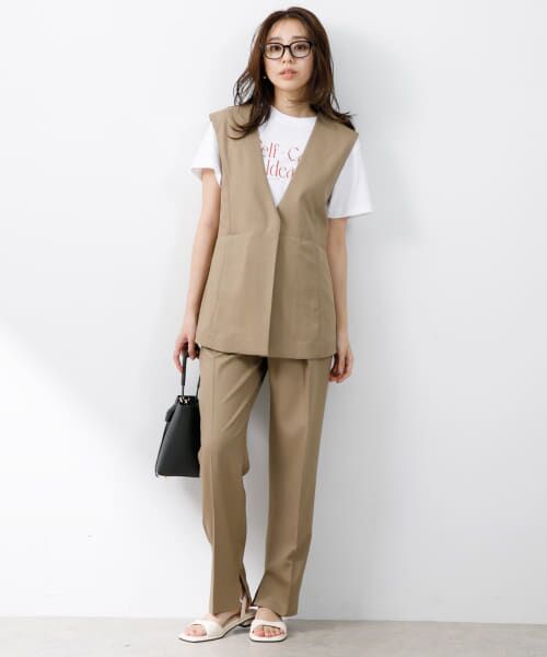 STRATA リネンライクペプラムトップス　 リネンライクテーラードタックジレ STRATA リネンライクペプラムトップス リネンライクテーラード