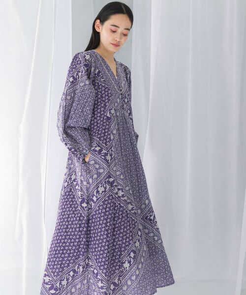 サラアサさま・ワンピース① セール】 sara mallika COTTON LUREX SCARF PRINT DRESS