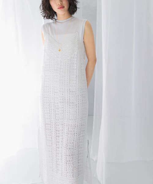 ＊＊URBAN RESEARCH ROSSO / アーバンリサーチ ロッソ ワンピース | sara mallika　COTTON BORDER LACE CAMI DRESS（WHITE）