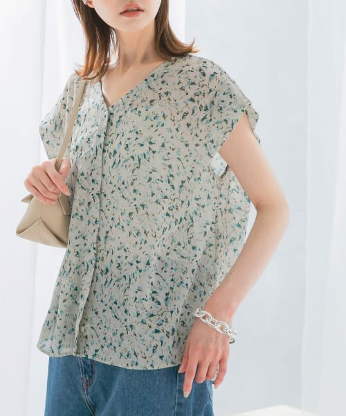 B1563S【慈雨/ジウ】ブラウスシャツ アシメントリー リネン 日本製 セール】 刺繍レースオーバーシャツ （シャツ・ブラウス