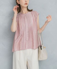 リネン混プリーツブラウス