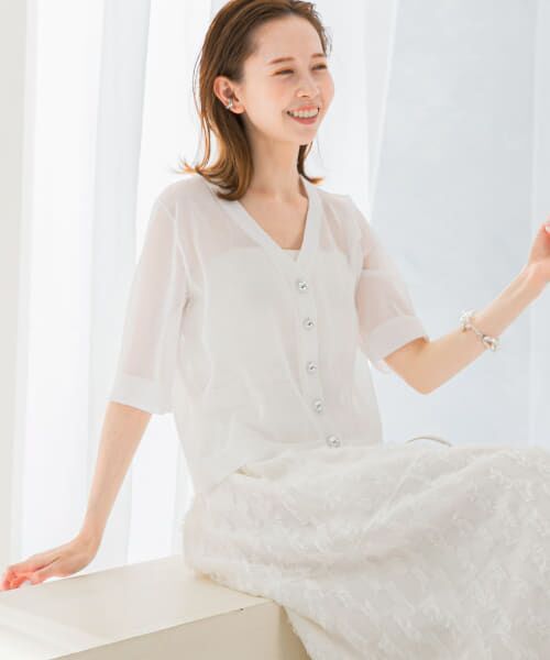 ＊＊URBAN RESEARCH ROSSO / アーバンリサーチ ロッソ カーディガン・ボレロ | デザインボタンシアーカーディガン（WHITE）