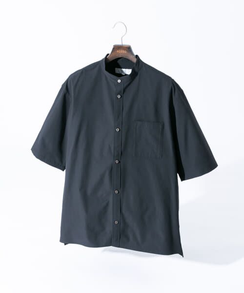 ＊＊URBAN RESEARCH ROSSO / アーバンリサーチ ロッソ シャツ・ブラウス | 『XLサイズあり』マイクロサッカーバンドカラー半袖シャツ（BLACK）