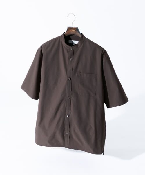 ＊＊URBAN RESEARCH ROSSO / アーバンリサーチ ロッソ シャツ・ブラウス | 『XLサイズあり』マイクロサッカーバンドカラー半袖シャツ（DARK BROWN）