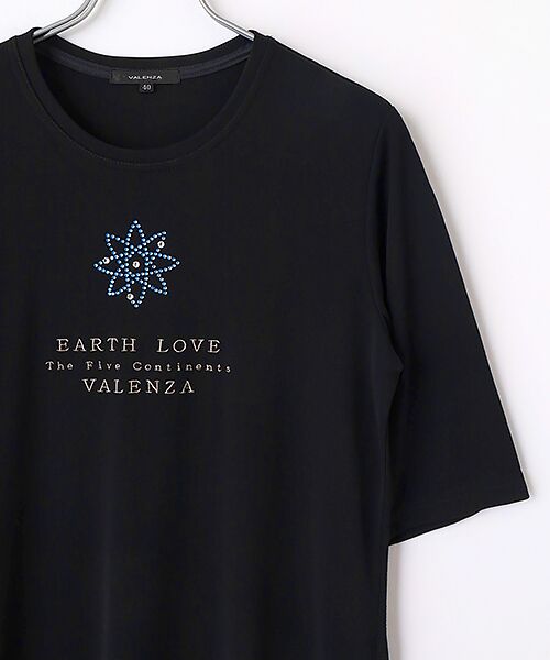 VALENZA / バレンザ カットソー | ラインストーンフラワーモチーフ　5分袖　カットソー | 詳細2