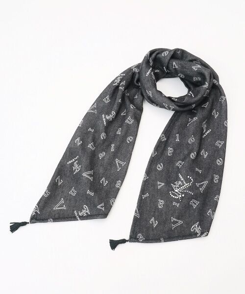 VALENZA/バレンザ タッセル付 ロゴプリントストール ライトブラック F VALENZA/バレンザ タッセル付 ロゴプリントストール ライトブラック F