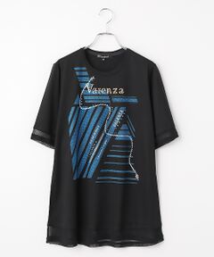 VALENZA / バレンザ カットソー | 7分袖　チュール切り替えカットソー