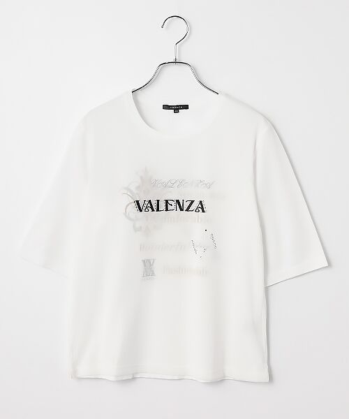VALENZA / バレンザ カットソー | チュール重ね　プリントカットソー（オフホワイト）