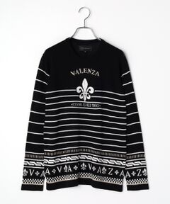 VALENZA / バレンザ ニット・セーター | ボーダー&モチーフ　クルーネックニット