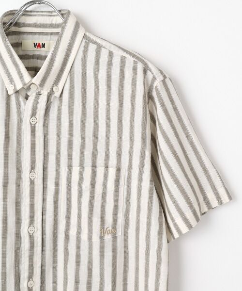 VAN / ヴァン シャツ・ブラウス | ショートBDシャツ<パナマ織り><ストライプ> | 詳細3