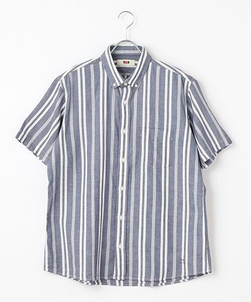 VAN / ヴァン シャツ・ブラウス | ショートBDシャツ＜綿麻＞＜パナマ織り＞＜ストライプ＞ | 詳細1