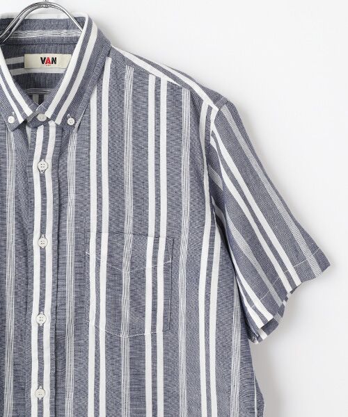 VAN / ヴァン シャツ・ブラウス | ショートBDシャツ＜綿麻＞＜パナマ織り＞＜ストライプ＞ | 詳細2