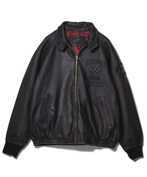 VAN / ヴァン レザーブルゾン・ジャケット | オールレザースウィングトップ<ヴィンテージ加工>(ブラック)
