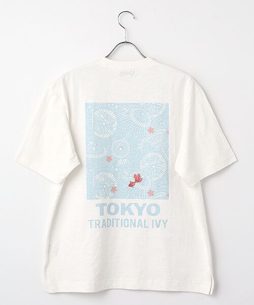 VAN / ヴァン Tシャツ | プリント刺繍Tシャツ＜和傘×金魚＞＜スラブ天竺＞ | 詳細1