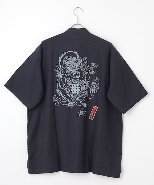VAN/ヴァン バンドカラーシャツ<ドラゴンプリント> ネイビー L VAN/ヴァン バンドカラーシャツ<ドラゴンプリント> ネイビー L