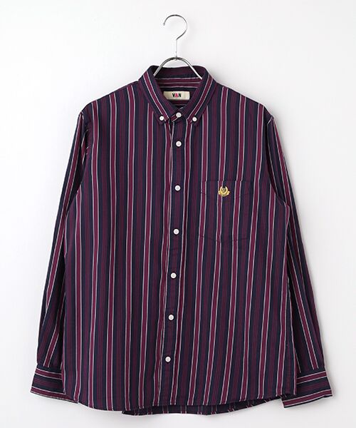 VAN/ヴァン ショートBDシャツ<アイビーストライプ> ネイビー×バーガンディ LL VAN/ヴァン ショートBDシャツ<アイビーストライプ> ネイビー×バーガンディ LL